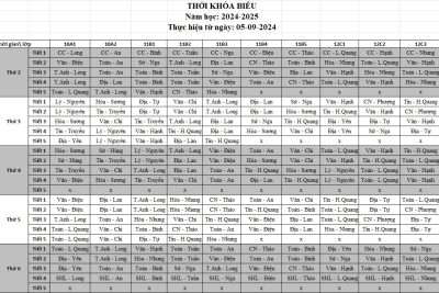 Thời khóa biểu áp dụng từ ngày 05/9/2024